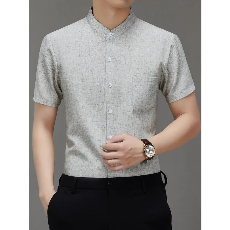 

Linen Short Sleeve Shirt U 54641 Men's Ethnic Clothing Tang Suit Cross-Border Linen Shirt Comfortable Breathable Summer Shirt