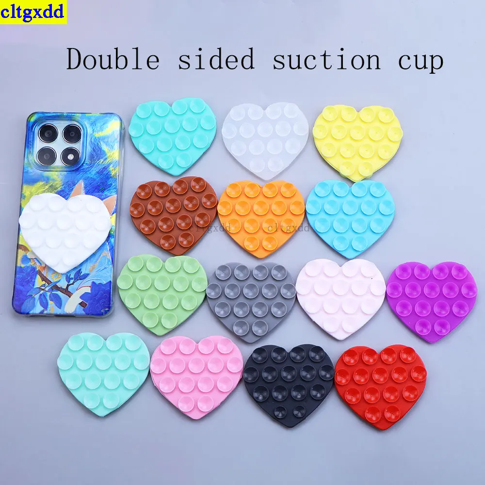 cltgxdd 2piece heart-shaped 15 suction cup mobile phone support silicone strong adsorption fixed pad hand wash free bracket