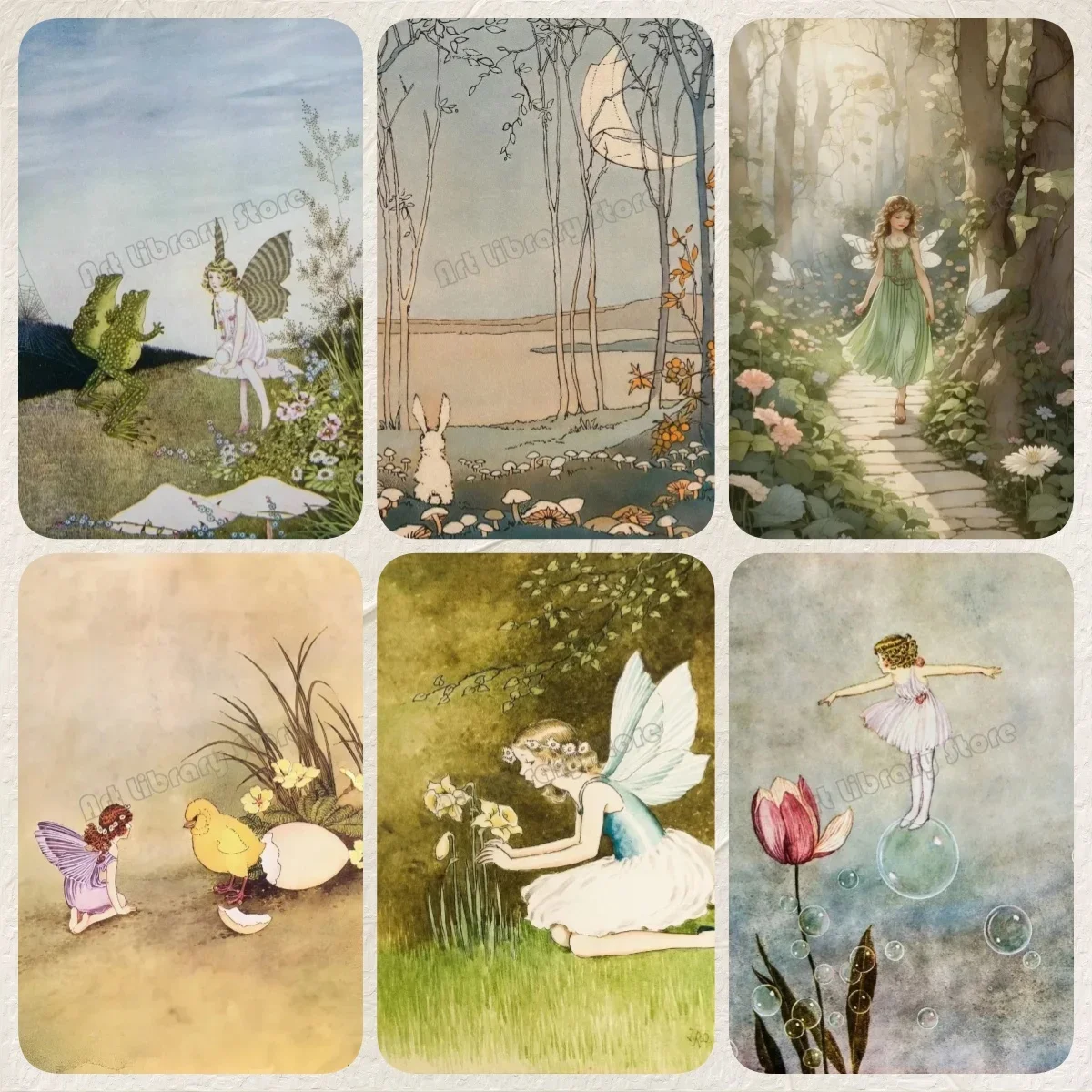 1PC frameless decorative art print,Rentou Surrealist Fantasy Cute Fairy Tale Minimalist Wall Art Print Canvas Painting Posters f