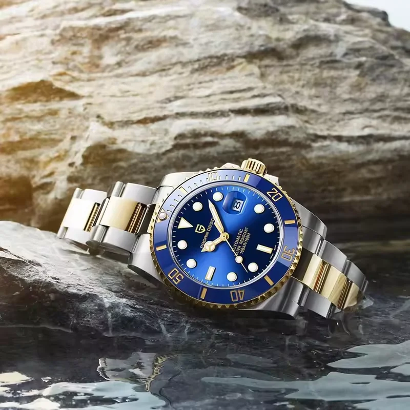 PD-1639 8215 PAGANI DESIGN Men Automatic Diver Watch, Blue Rotating Bezel Two-tone Steel Band Business Male Watch