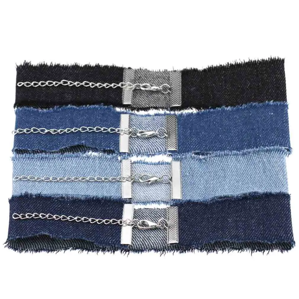 Punk Harajuku Retro Personality Hip-hop  Adjustable Multicolored Denim Stainless steel Necklace Clavicle chain Edge grinding