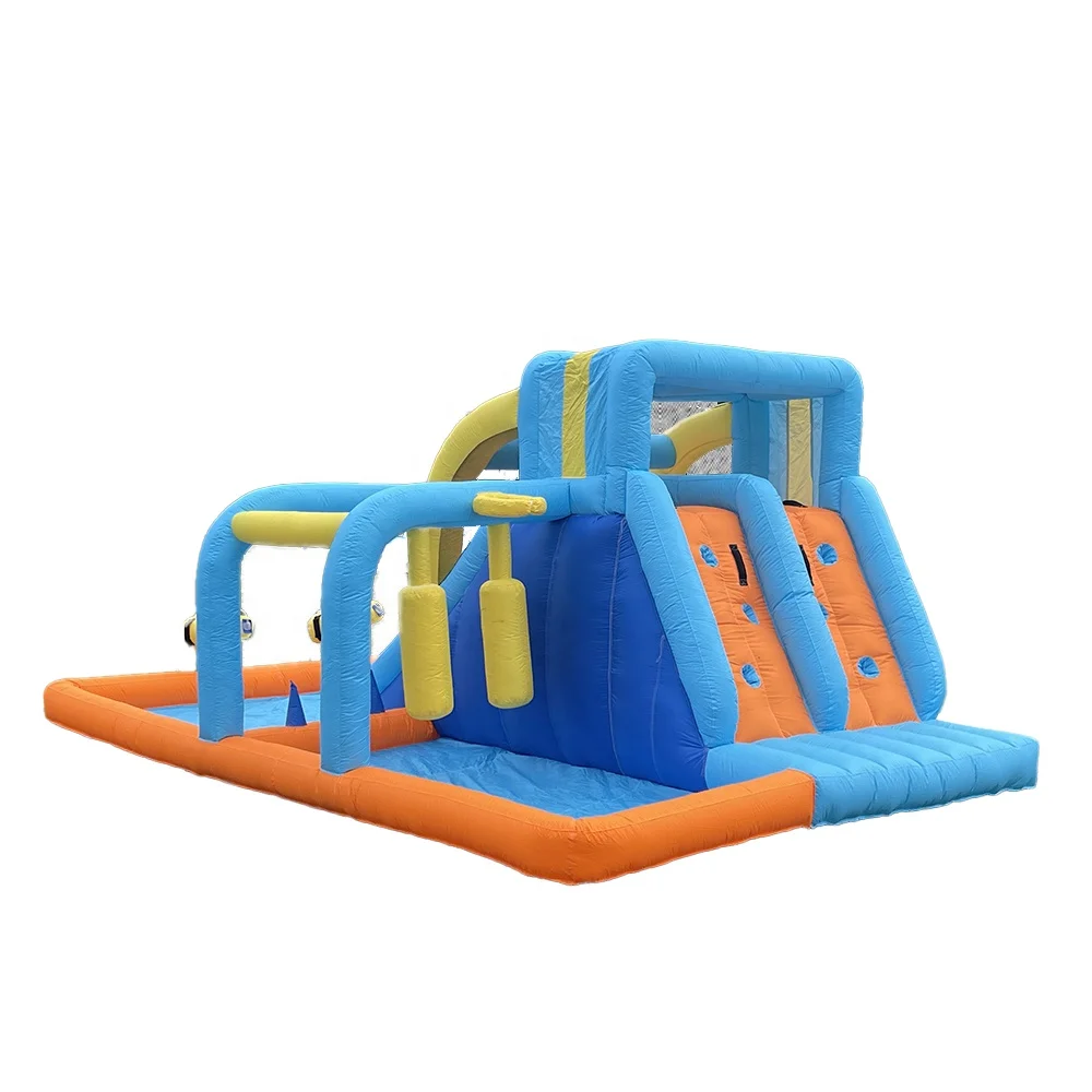 Popular double trampoline water slide sport theme toy indoor outdoor grassland park inflatable castle inflatable bounce house