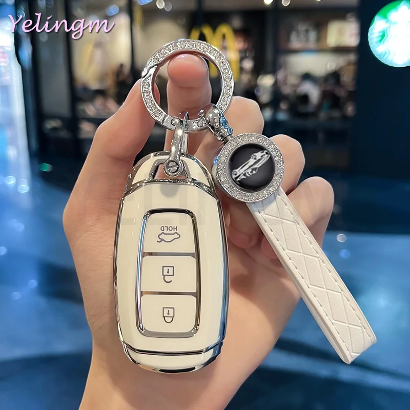 3-Tasten Weiche TPU Autoschlüssel-Schutzhülle für Hyundai I30 Ix35 Kona Encino Solaris Azera Accent TM Palisade Santa Fe Schlüsselanhänger