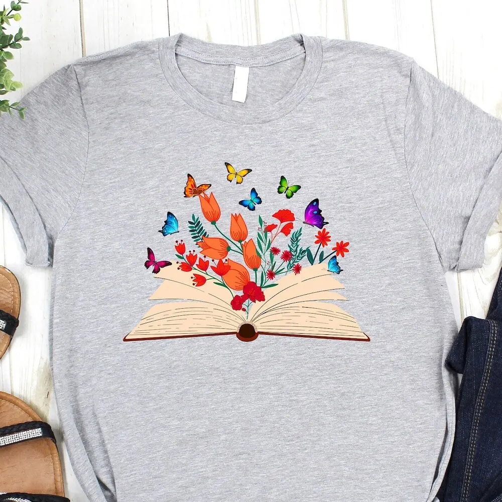 Flower Book T Shirt Lover Cute Bookish Librarian Floral Bookworm Lovely