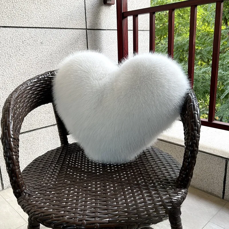

Simulation Fur Heart Pillow Long Plush Sofa Cushion Wedding Luxury Gift Cozy Romantic Home Decor Soft Comfortable Accent