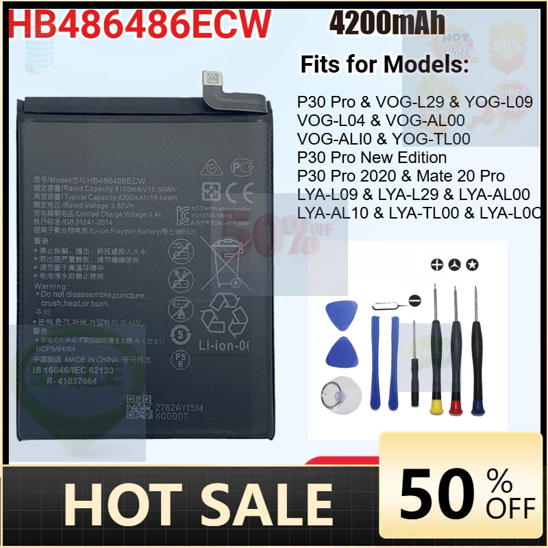 

2026 New 4200mAh HB486486ECW Mobile Phone Battery for Huawei P30 Pro Mate20 Pro Mate 20Pro High Quality Batteries
