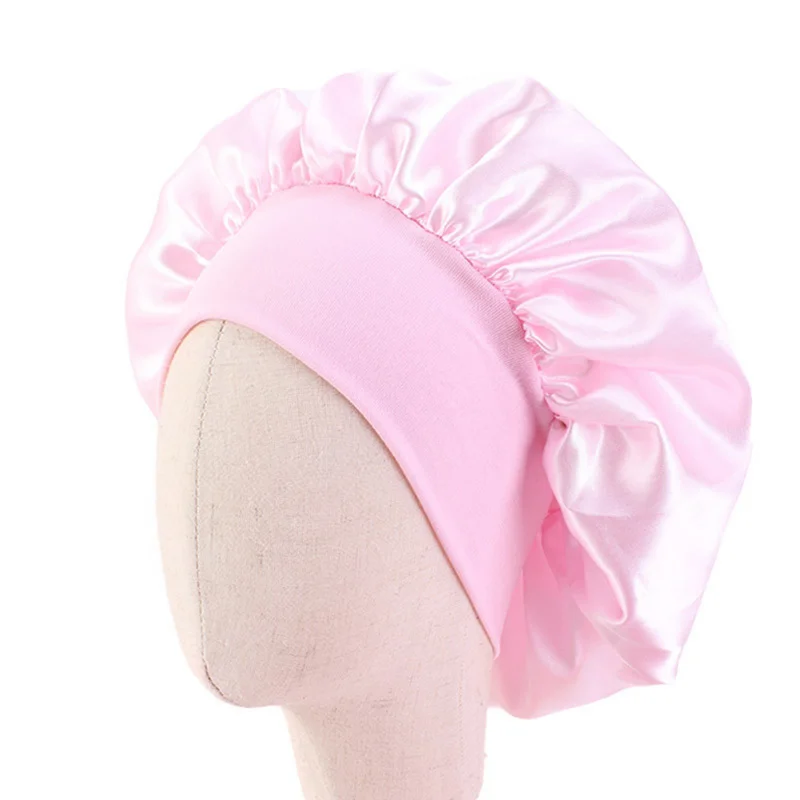 8 Colors Kids Girls Boys Silky Satin Bonnet Cap Turban Hat Wide Elastic Bands Night Sleep Cap