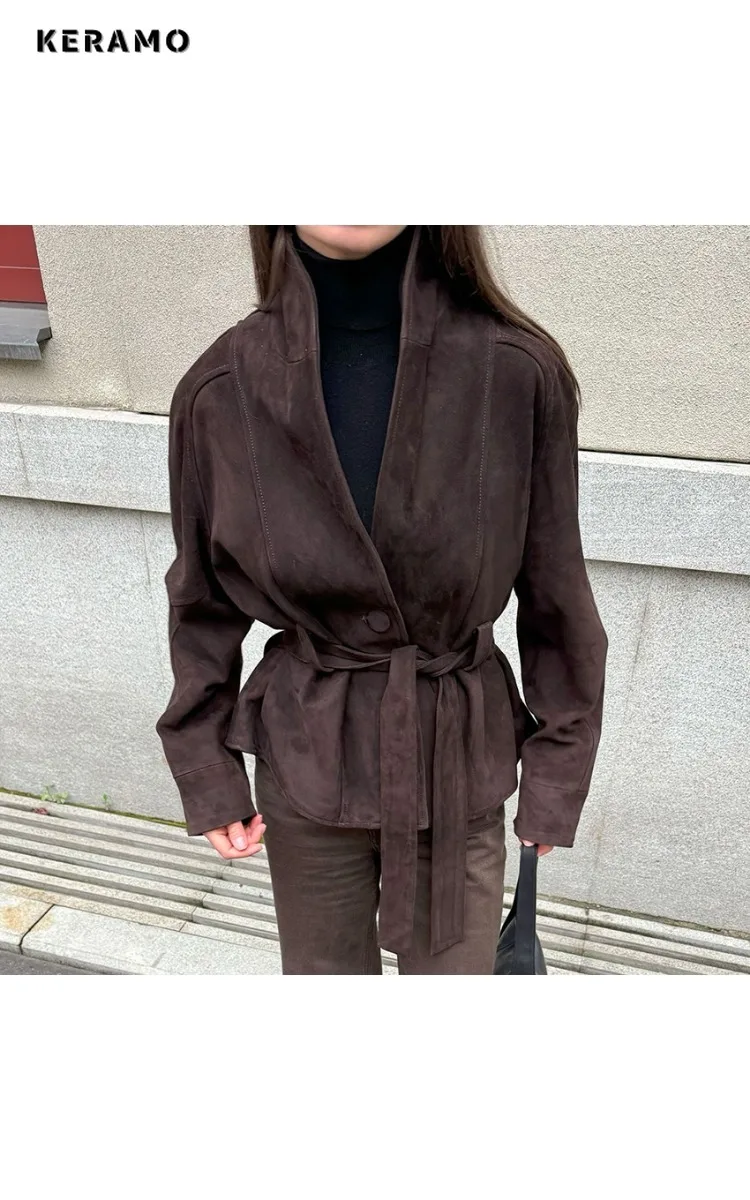 

2025 Winter Female Vintage Style Single Breasted Loose Fit Jacket For Women Office Lady Fashion Long Belted Designed Coat