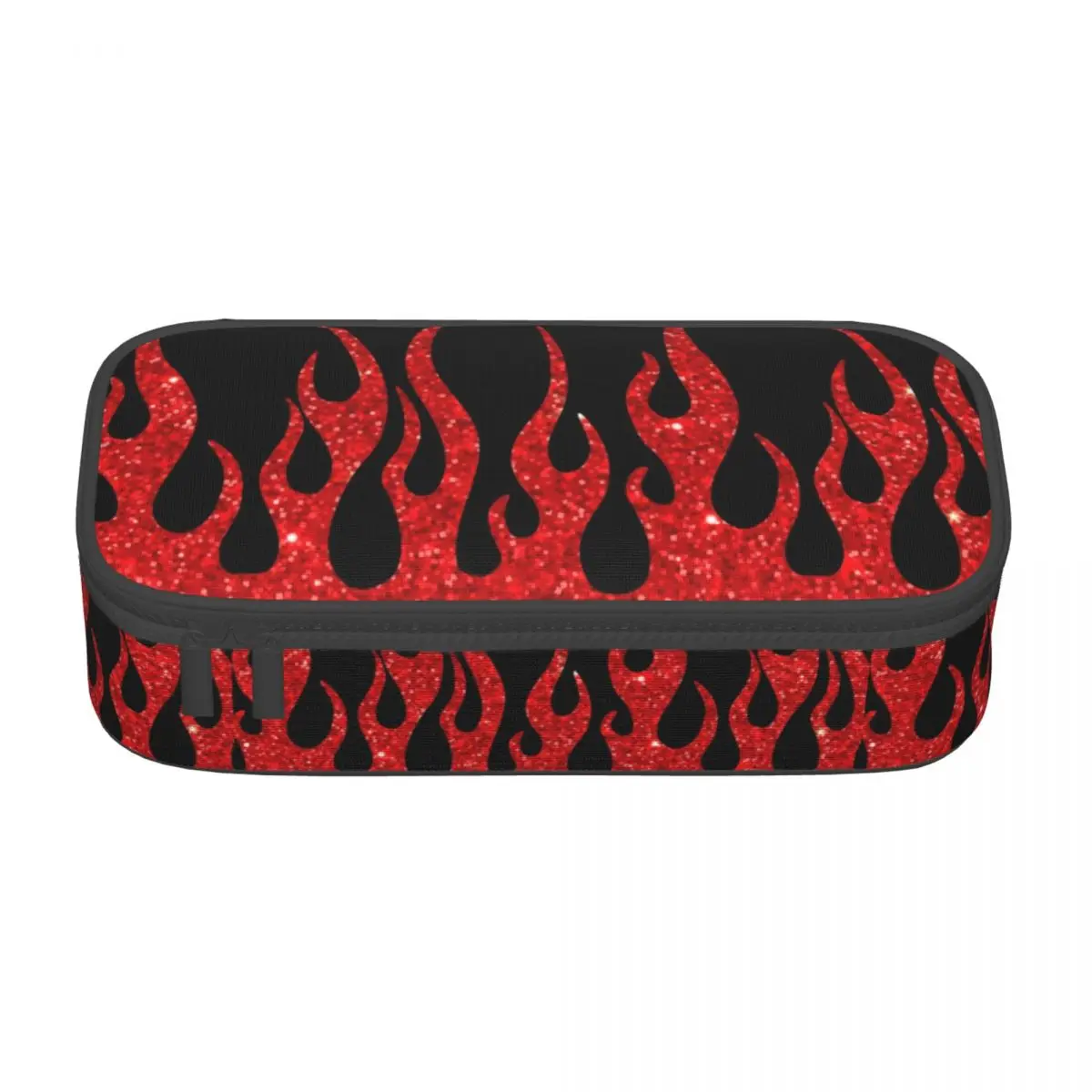 Custom Cute Red Glitter Racing Flames Pencil Cases for Boys Gilrs Large Storage Vintage Burning Fire Pencil Bag Stationery