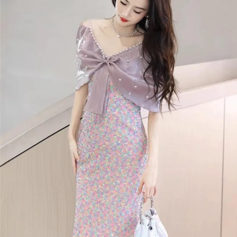 فستان فاخر ومتخصص جديد لحفلات القادمة من العمر لمضيف ذيل السمكة المزين بالترتر