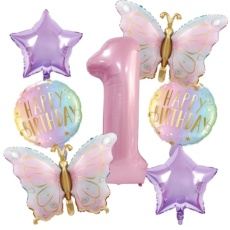 7 قطعة بالون عيد ميلاد الفراشة 32 بوصة الوردي عدد 1-9 الأرجواني مجموعة بالونات الخماسي لوازم المهرجانات حفلة عيد ميلاد الديكور #1