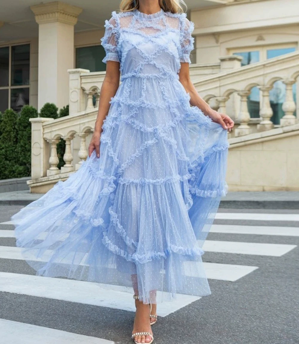 

Sweet fungus lace fairy dress mesh waist slimming dress French fashion dress-GZXX433