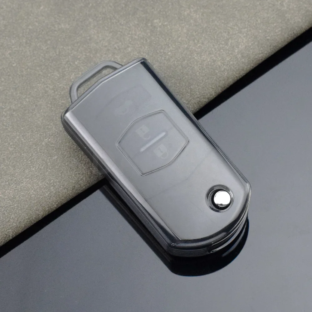 Soft TPU Transparent Car Key Shell Case for Mazda 2 3 5 6 BT50 CX-5 CX-7 CX-9 RX8 2/3 Buttons Car Key Remote Control Folding Bag