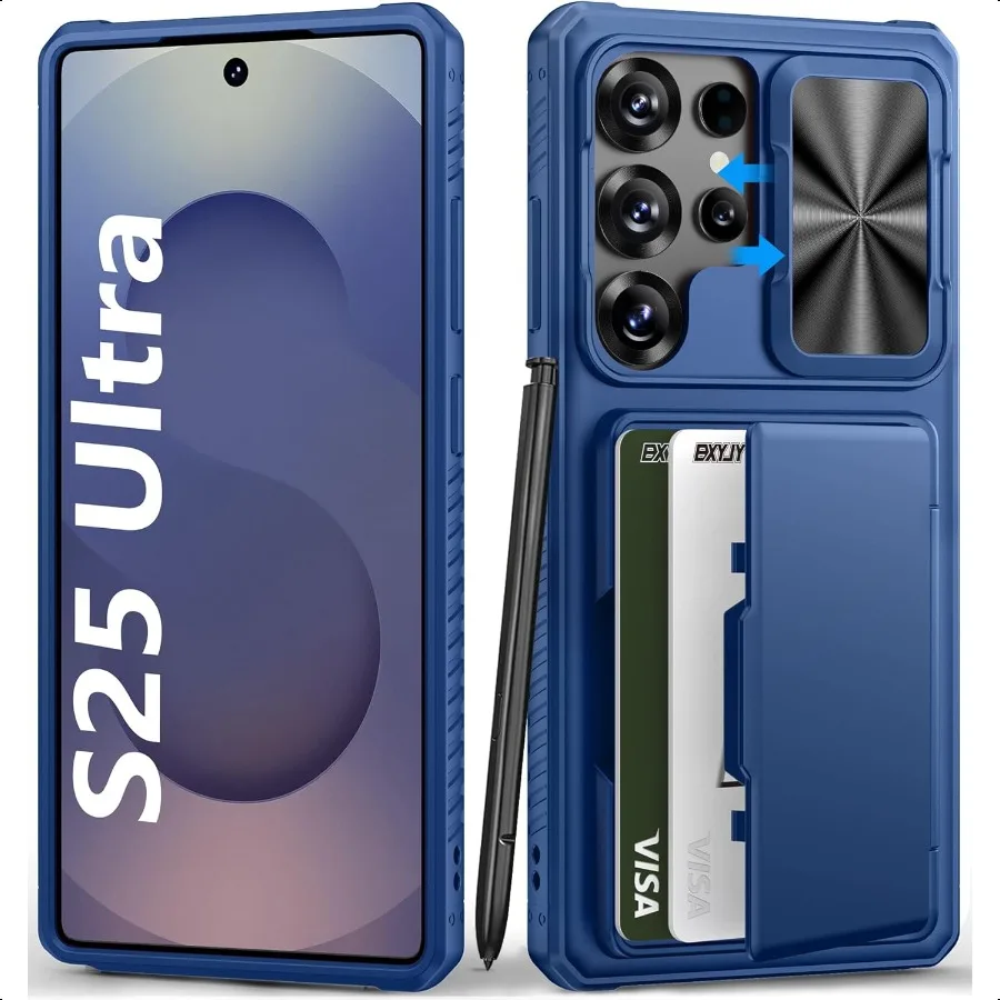 

for Samsung Galaxy S25 Ultra Wallet Case Card Holder 45 Cards RFID Block Slide Lens Cover Military Grade Drop Proof Hard Heavy