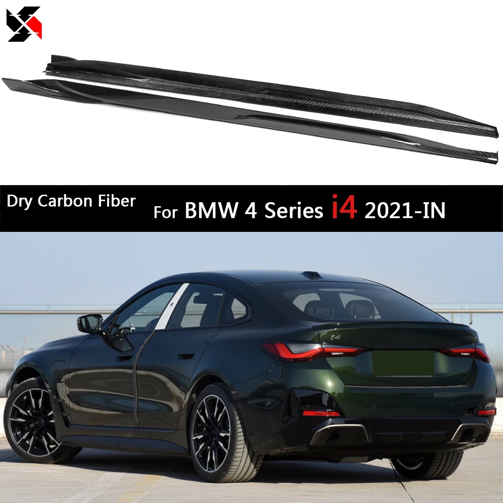 1Pair Dry Carbon Fiber Side Skirts Extension Plate Lip Winglet Side Sill For BMW 4 Series Electric Sedan i4 M50 eDrive40 2021-IN