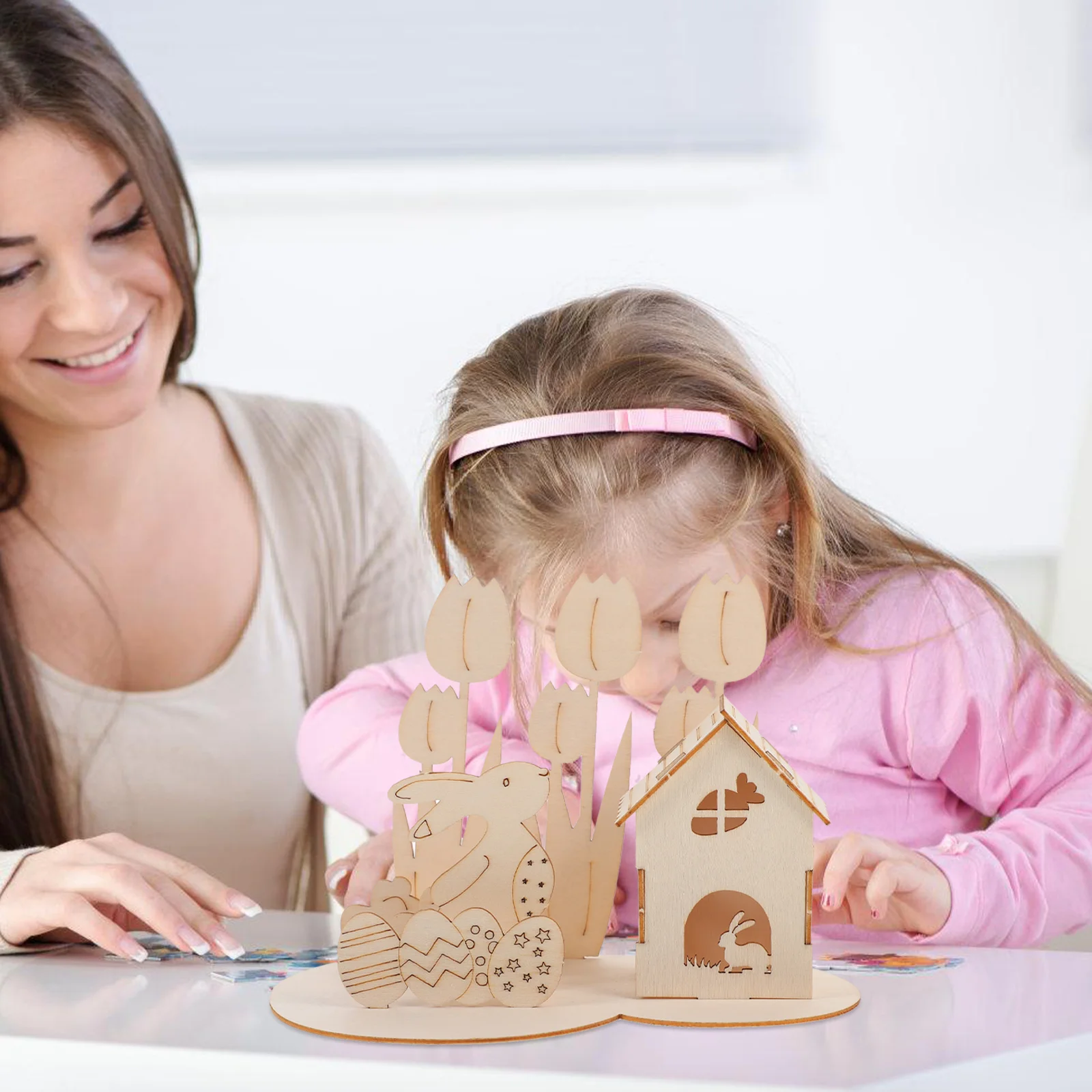 1 conjunto de páscoa 3d quebra-cabeça de madeira coelho ovo diy montagem segura quebra-cabeça de madeira playset crianças presente festa de páscoa montagem brinquedo