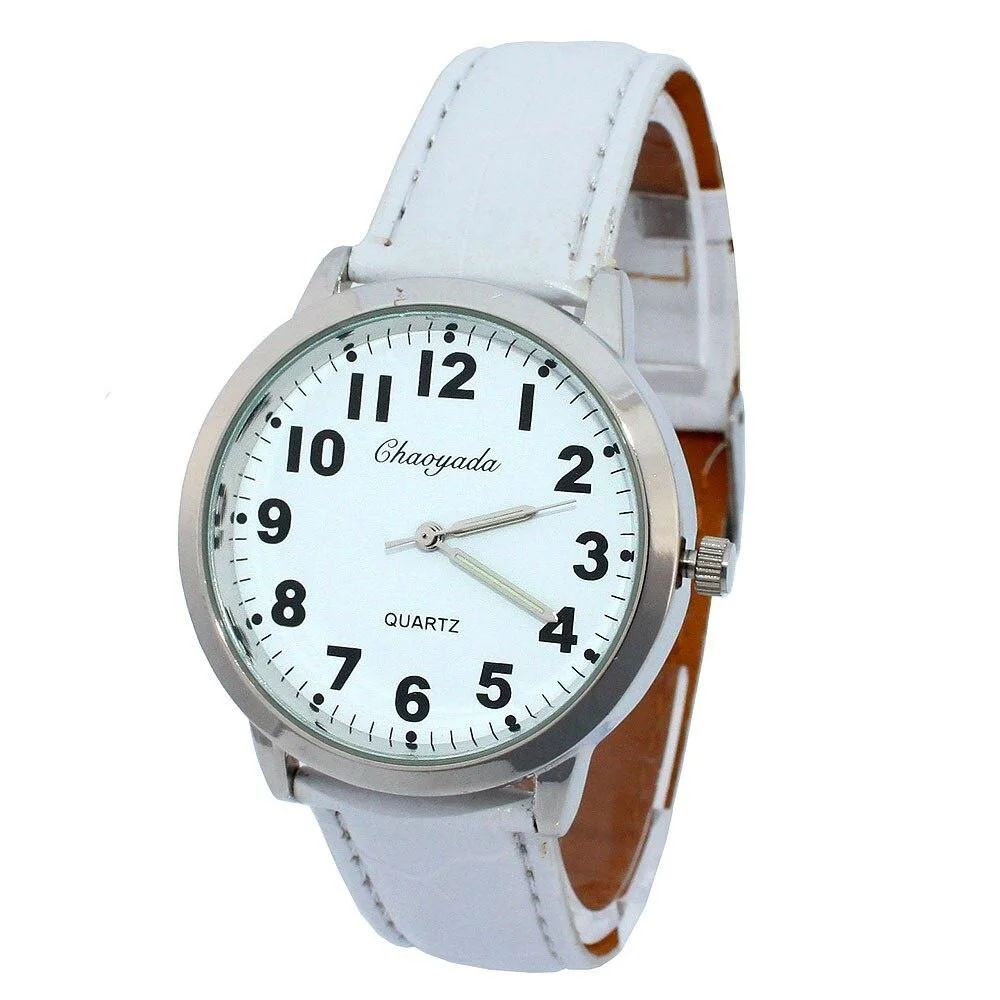 Women's White Dial Fashion Quartz Watch round Number Display Leather Bracelet Stylish Student Wristwatch for Ladies