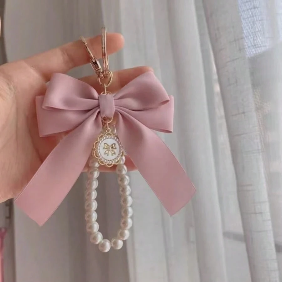 Schlüsselanhänger mit Schleife, Perlenkette für Damen, große Fliege, Tragetasche zum Aufhängen, Ornament, Taschendekorationen, DIY-Kopfhörerhülle, Zubehör, Kit-Kette