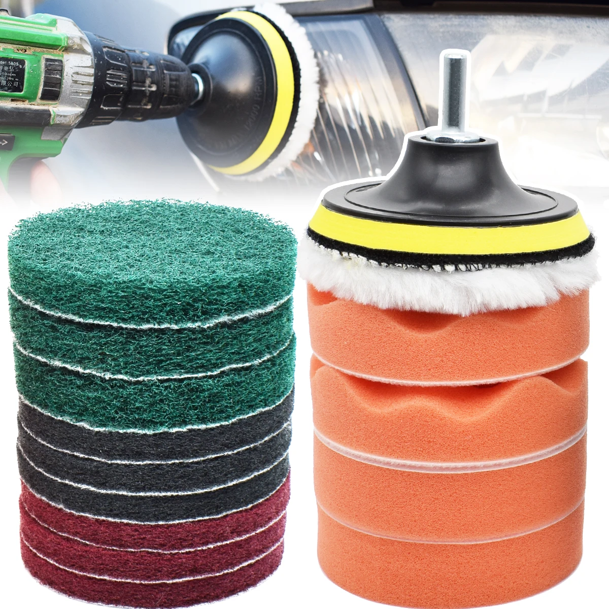 Car Polishing Disc Self-Adhesive Buffing Waxing Sponge Wool Pads Wheel Polish Foam Pad Auto Motorcycle Polisher Drill Adapter