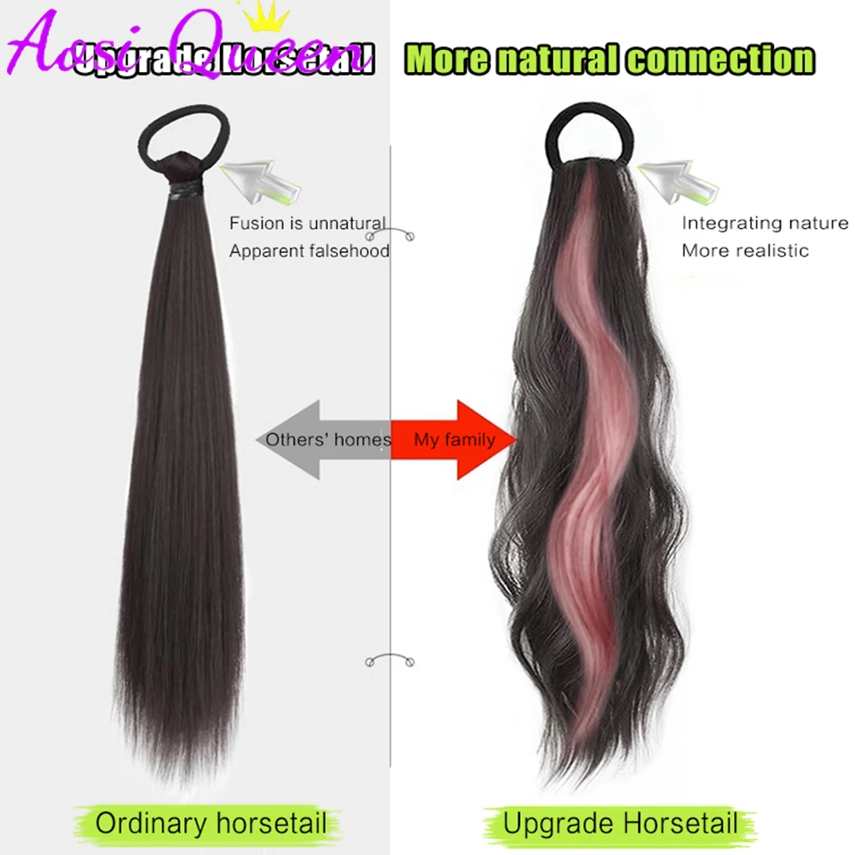 AOSI Synthetic Long Curly Hair Ponytail Hair Extensions For Women Black Brown Pony Tail With Hair Rope High Temperature Fiber