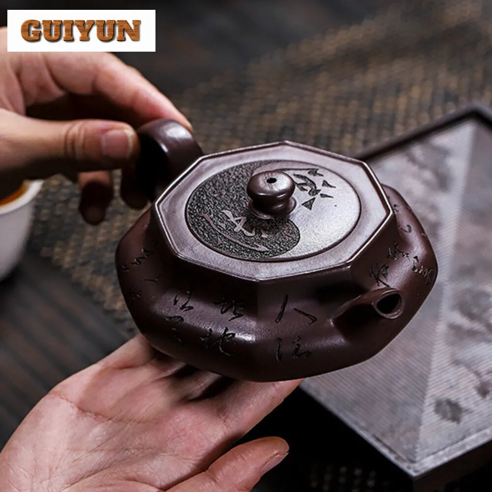 280ML Classic Yixing Purple Clay Teapots Handmade Pot Raw Ore Azure Mud Kettle Chinese Zisha Teaset Tea Ceremony Decoration Gift