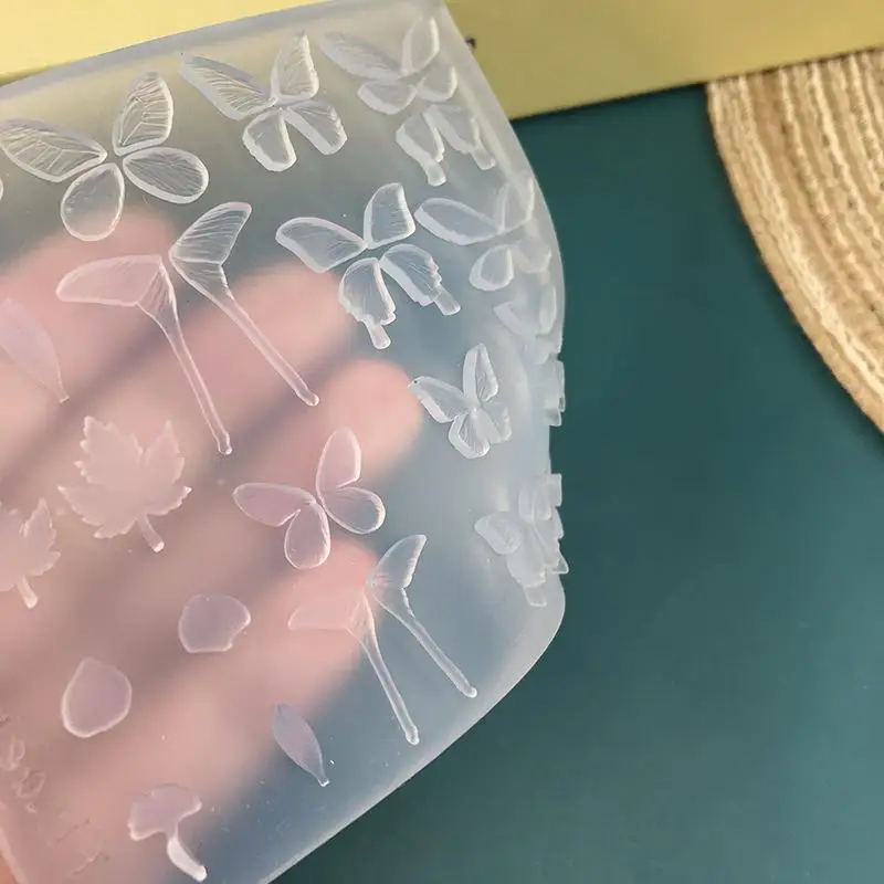 1개 3D 우아한 나비 실리콘 네일 아트 몰드 단풍잎 나비 투명 스텐실 DIY 네일 장식 매니큐어 템플릿