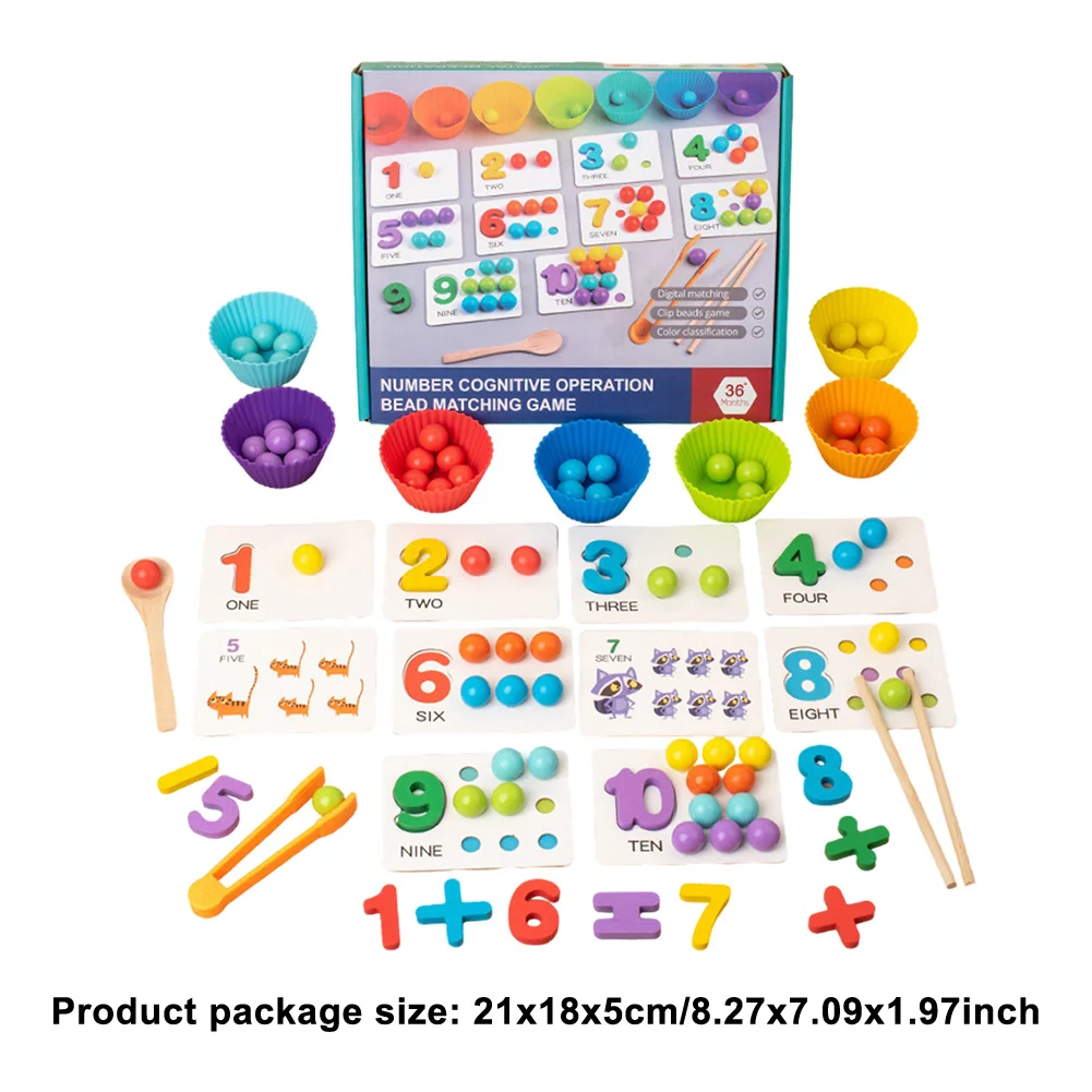 Wood Montessori Kindergarten Math Learning Toy Set with Beads Chopsticks Spoon Preschool Math Education Toys for Children Gifts