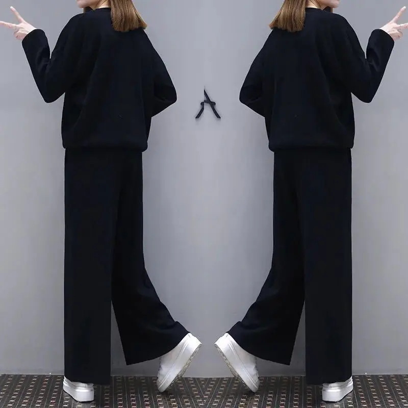 2 Pieces women's Sets Fashion Casual Spring Autumn Slim Show Thin top+wide Leg Pants two-piece Suits Clothing