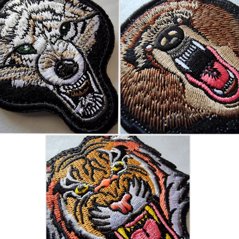 Parche de tela bordado de lobo, tigre, oso, zorro, perro, mono, gancho de bucle, mochila, insignia de moral táctica, aplique para chaqueta, Jeans,