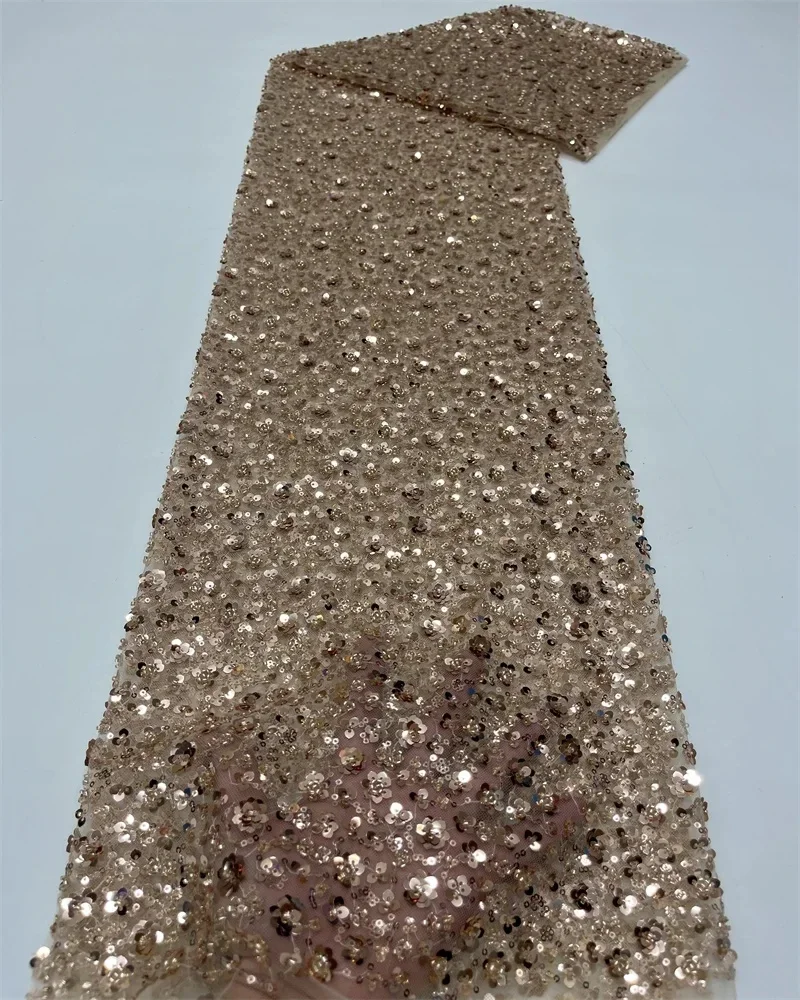 High Quality African Fabric for Women 2026 French Beaded Luxury Tulle Nigerian Sequins Net Lace Wedding Dress Material image 3