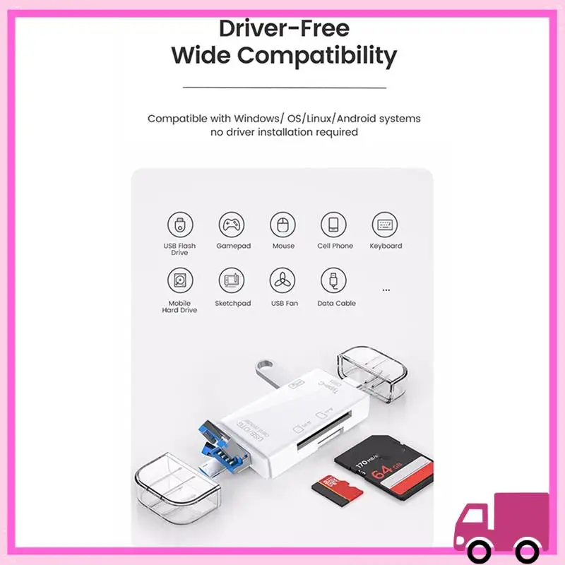 Compact OTG SD TF Type C Micro-Sd Card Reader Type C To Usb Otg Adapter 6 In1 USB 2.0 TF Card USB Flash Drive Card Reader