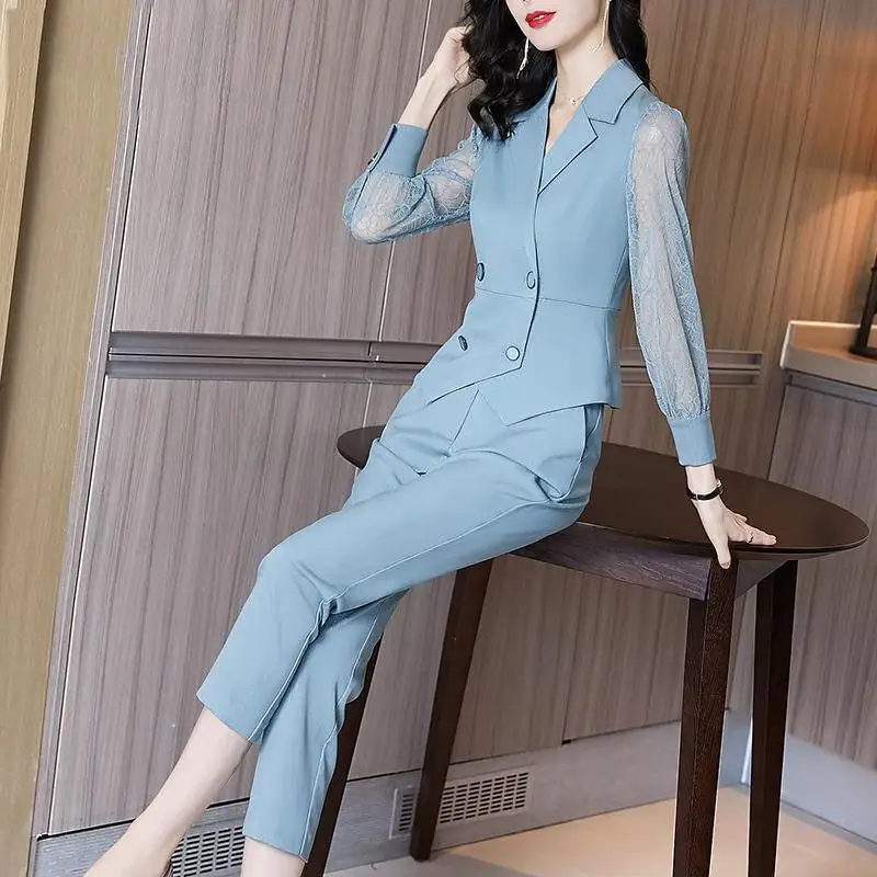 Women\'s Pants Two Piece Set Spring Autumn Office Wear To Work Ladies Trouser Professional Co Ord New Matching Chic and Elegant D