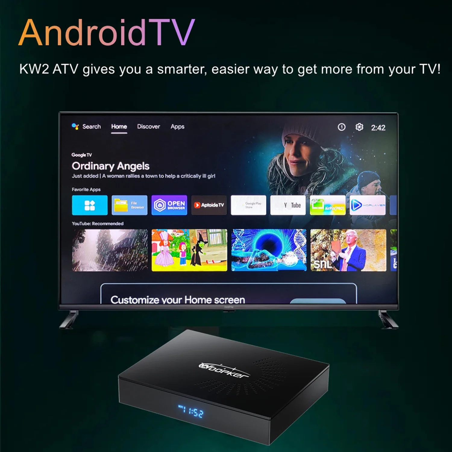 Woopker KW2 TV Box Atv Android 11 Amlogic S905W2 Supports 4K AV1 Bluetooth 5.0&2.4  4G+ 32G  Smart TV Box Dc 5V2A Usb 2.0