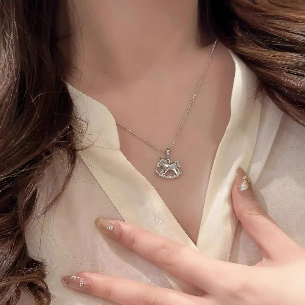 هزاز الحصان قلادة قلادة الكورية نمط خمر الفاخرة المتخصصة الترقوة سلسلة اليومية ركاب سترة سلسلة #2