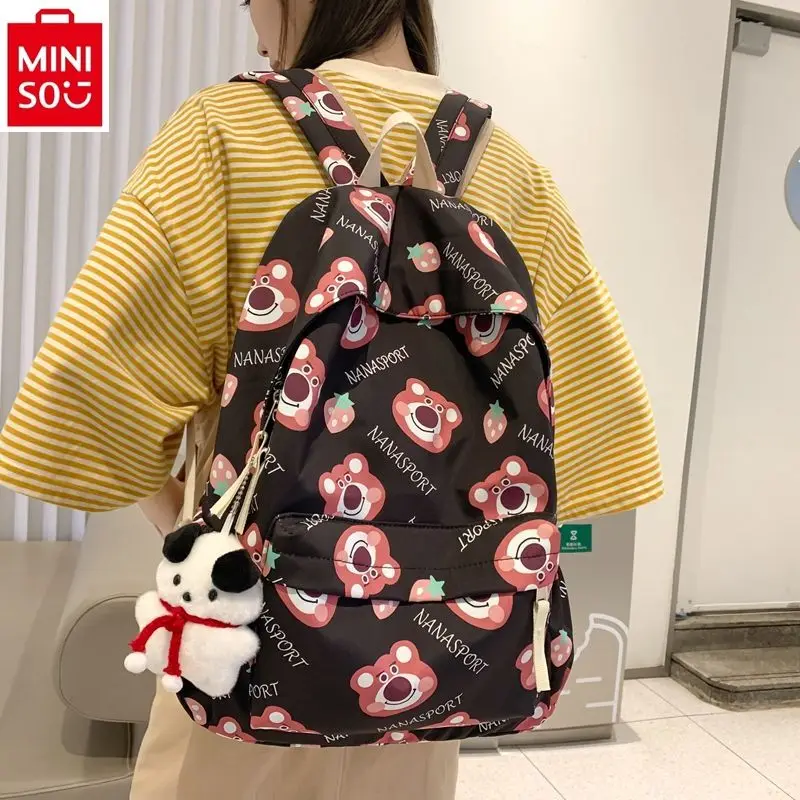 

MINISO Disney Cartoon Winnie Bear Sweet and Cute Printed Student High Quality Nylon Lightweight Large Capacity Backpack