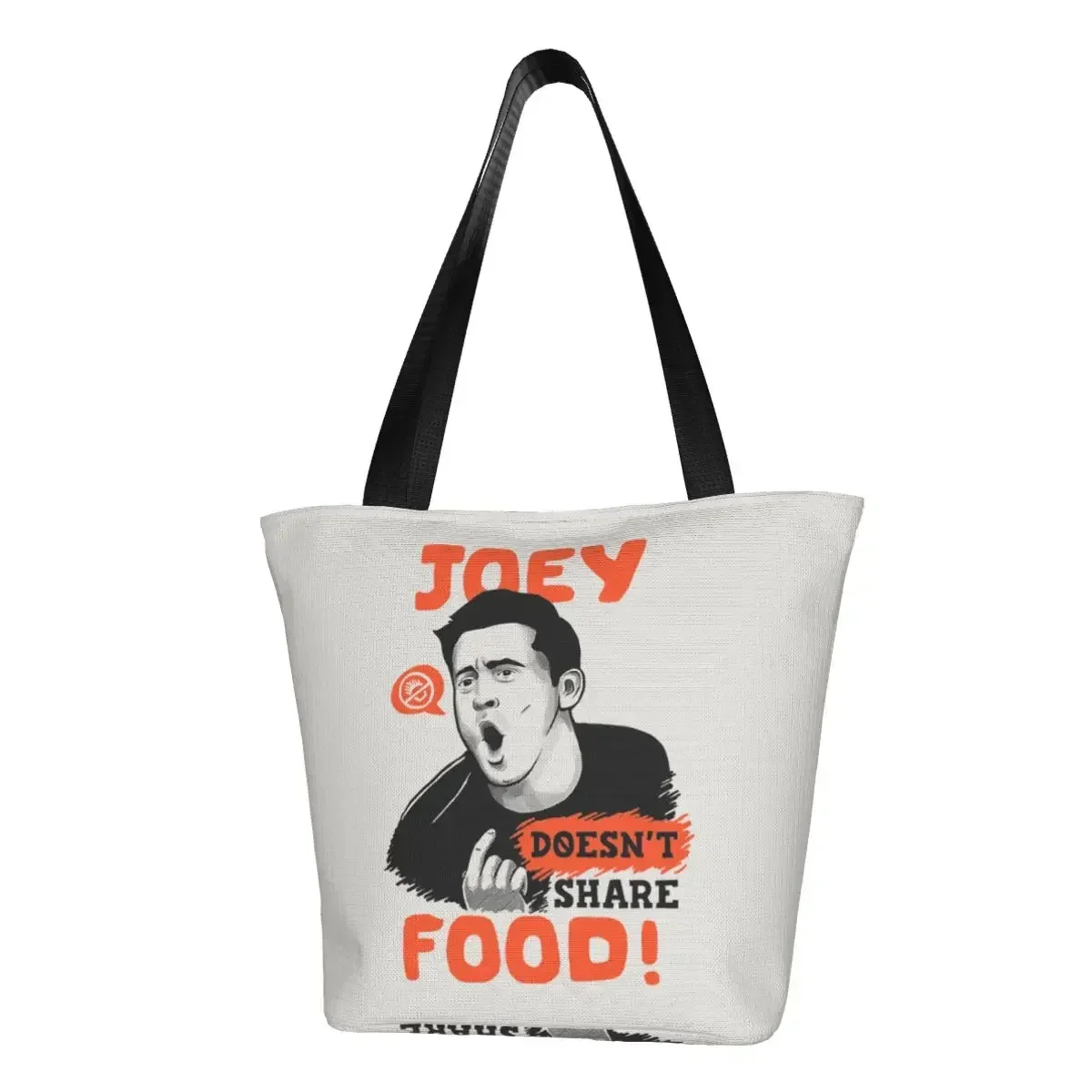 

Friends TV Show Grocery Shopping Bag Cute Canvas Shopper Shoulder Tote Bag Big Capacity Durable Joey Doesn't Share Food Handbag