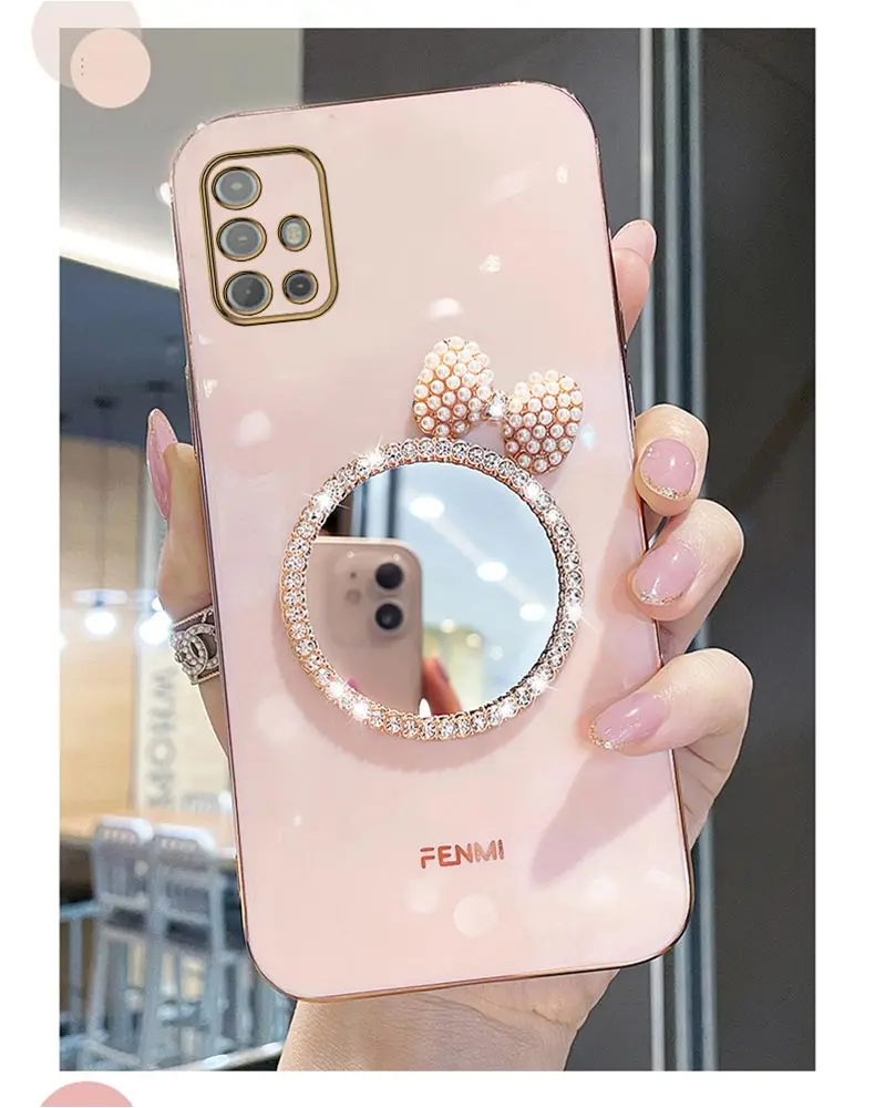 Make Up Mirror Diamond Bling Phone Case For Motorola Moto G8 G9 G50 G30 G20 G10 G60 G22 G52 G73 G60s E7 Power G40 Stand Cover