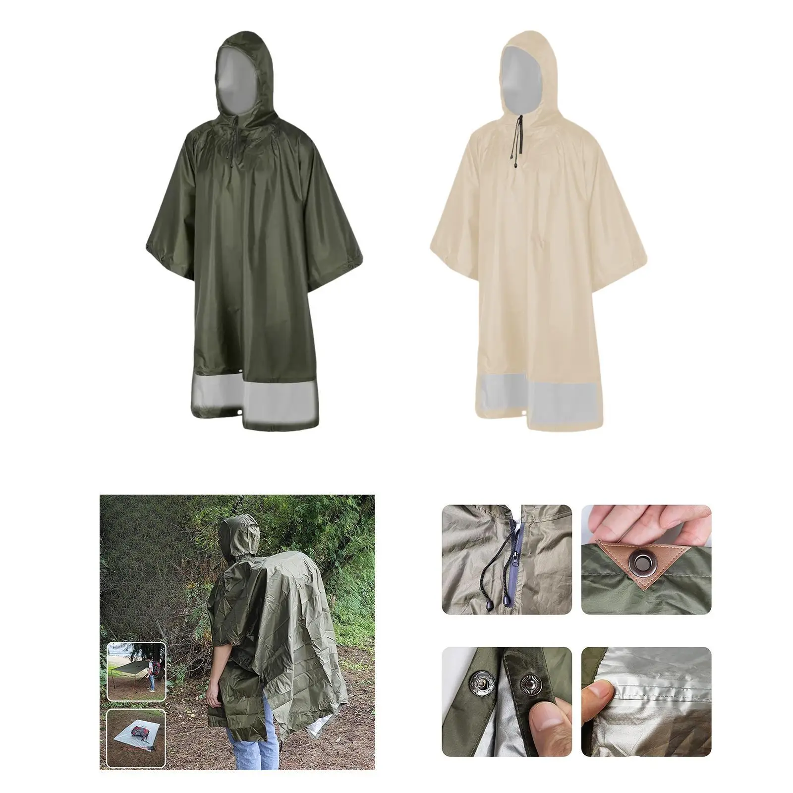 Poncho de chuva 3 em 1 com capuz capa de chuva tapete de piquenique pulôver prático