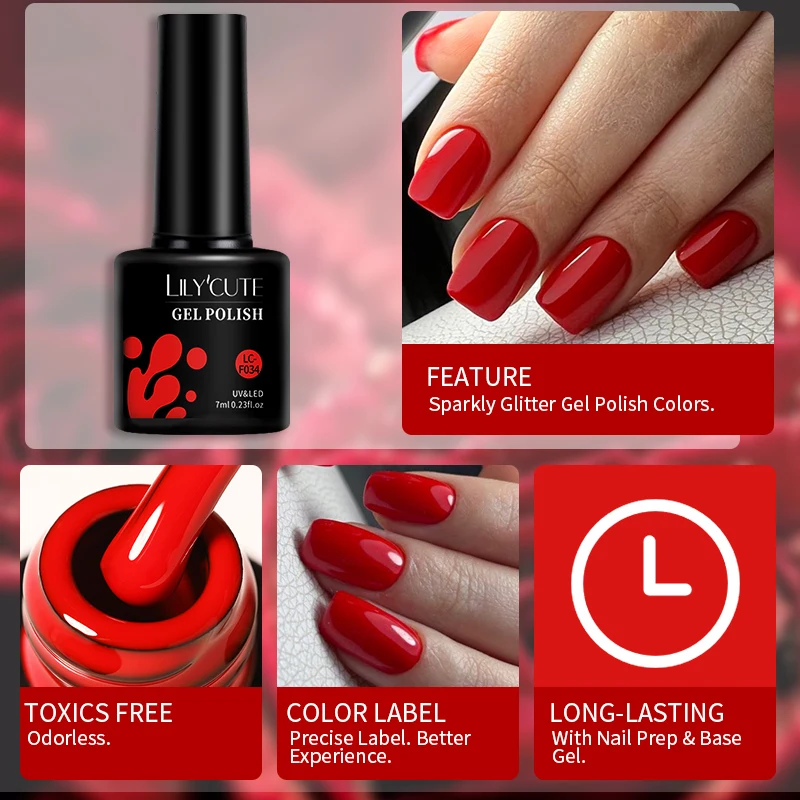 LILYCUTE 184 colores de esmalte en gel de 7 ml, brillantina púrpura, lentejuelas, base y top coat mate, se remoja con LED UV, barniz de arte de uñas 5