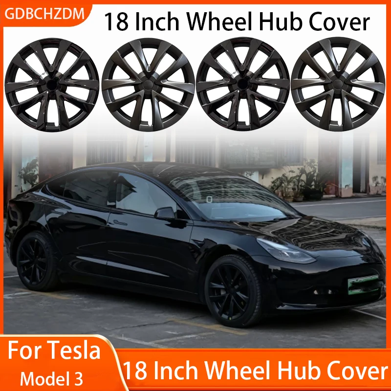 4PCS Hub Cap Performance Replacement Wheel Cap Automobile Full Rim Cover Accessories for Tesla Model 3 18 Inch Hubcap 2017-2023