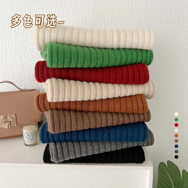 

Корейский стиль, однотонный вязаный шерстяной шарф, студенческий простой шарф для пар, осенне-зимний атмосферный универсальный теплый шарф с кроличьим мехом на шею