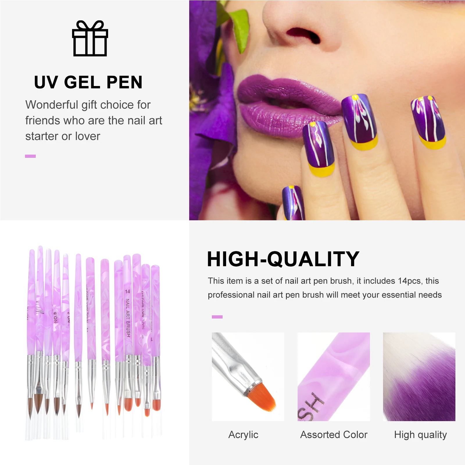 

1 set 1 Set Nail Art Brush Kit Uv Gel Pen Manicure Salon Diy Tools Lightweight Compact Liner Pens Different Functions Ideal Gift
