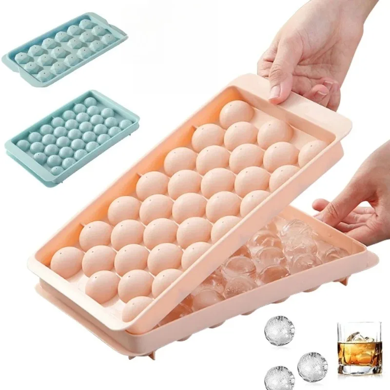 

3D круглый лоток для кубиков льда с крышкой, пластиковая форма для льда в ромбовидном стиле, сферические формы для холодильника, сделай сам, создатель ледяных шаров, кухонные инструменты