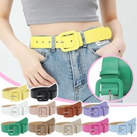 Fashion Women Belt Square Buckle Simple Candy Color Decorative Belt Vintage Strap Female Waistband