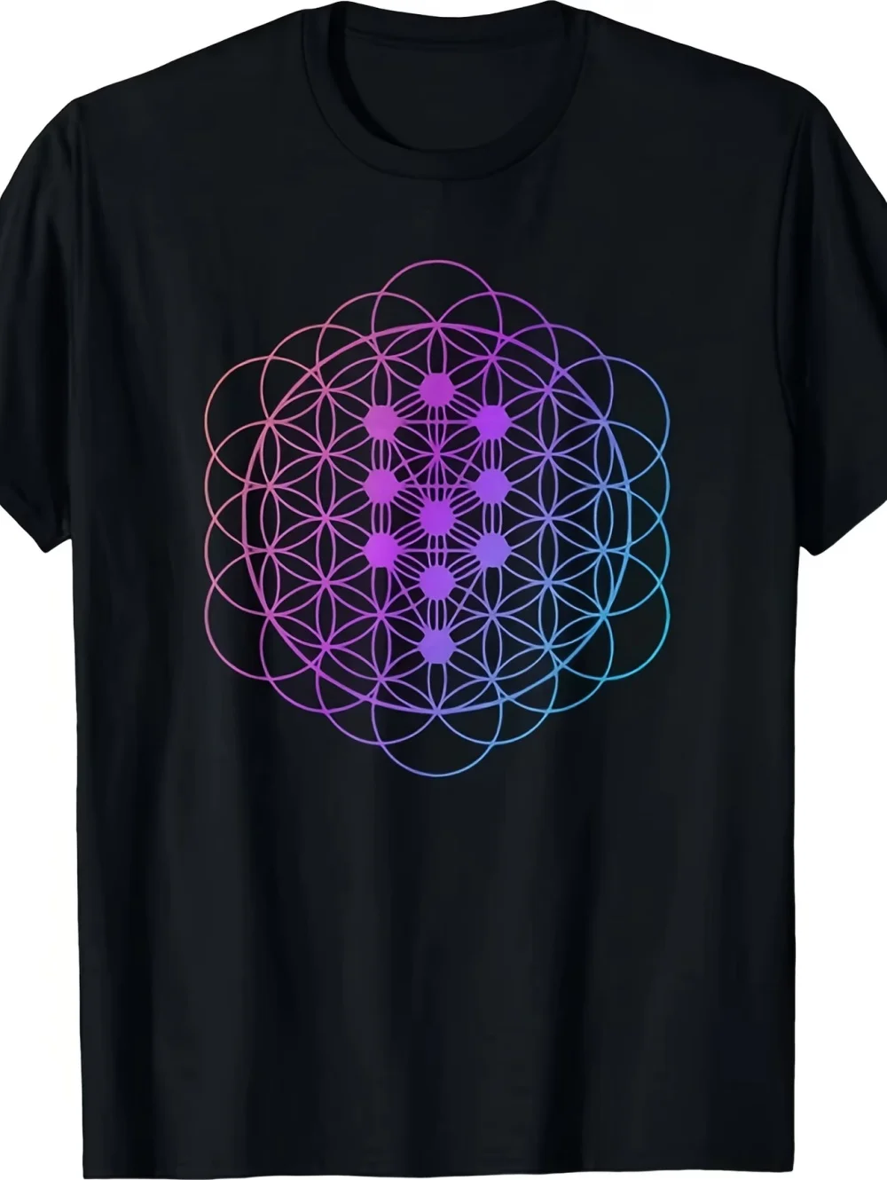 Herren-T-Shirt mit heiliger Geometrie, Metatron-Würfel, Lebensfrucht-Muster, lässiges Kurzarm-T-Shirt, Herrenbekleidung für Mathematikliebhaber – Detail 5