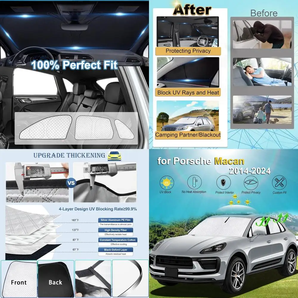 ظلال شمسية مطورة بتغطية كاملة لعام 2014-2024 بورش ماكان، حماية من الأشعة فوق البنفسجية للنافذة الجانبية والخلفية مع خصوصية للاستخدام الخارجي #1