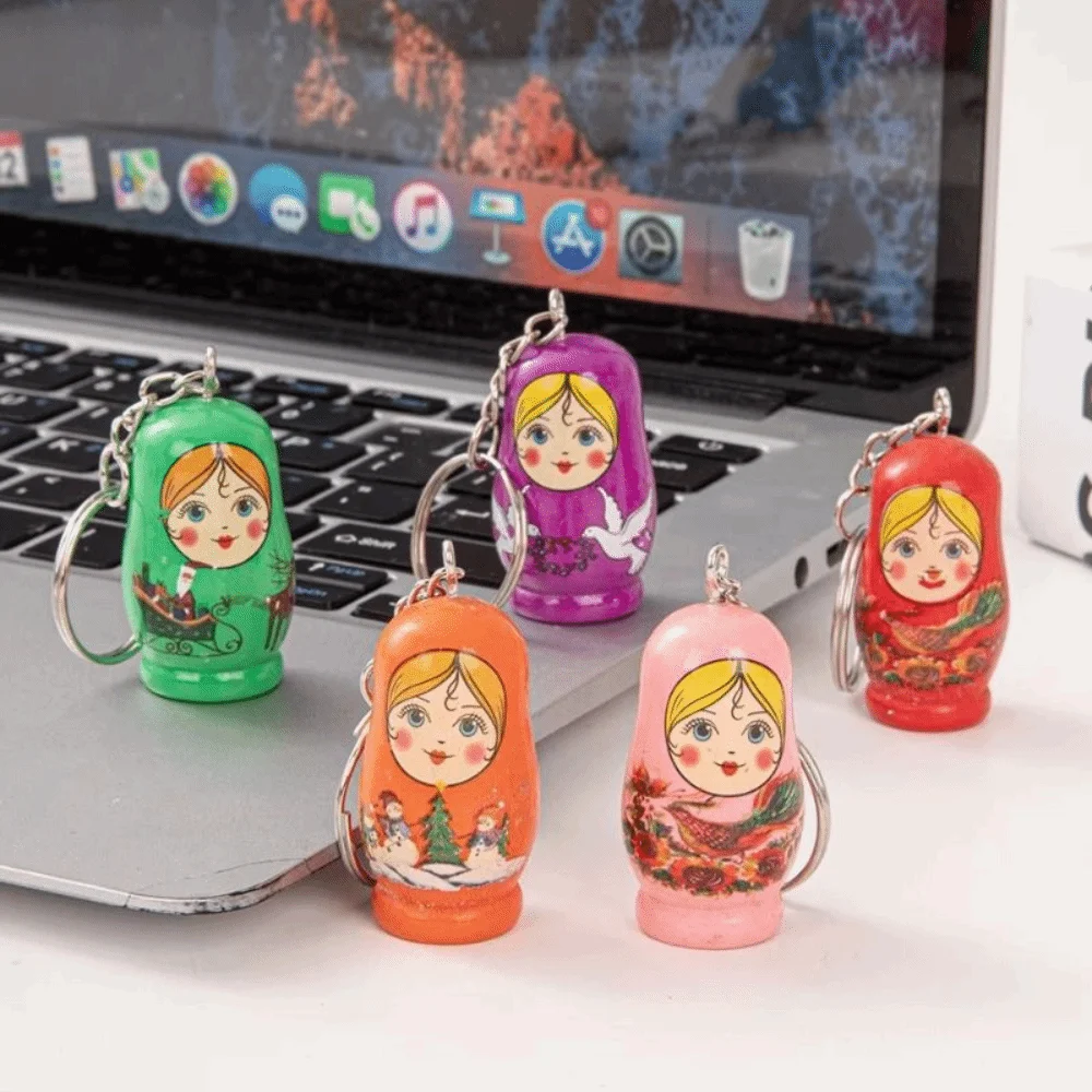 12pcs/set Matryoshka Russian Matryoshka Russian Dolls Key Rings Key Rings Smooth Wooden Stacking Dolls Pendant Creative Safe