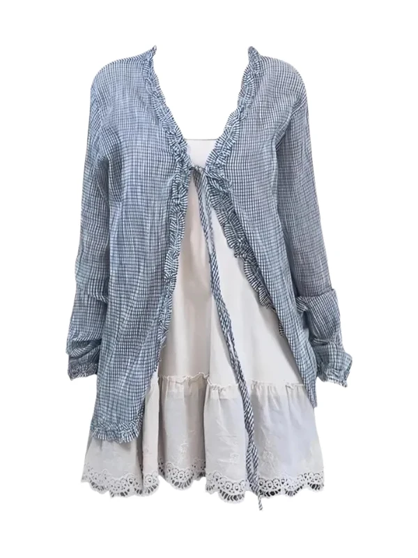 Protezione solare scozzese retrò di grandi dimensioni Cover up Sensation di design da donna Set da due pezzi con canotta interna con cinturino e legno