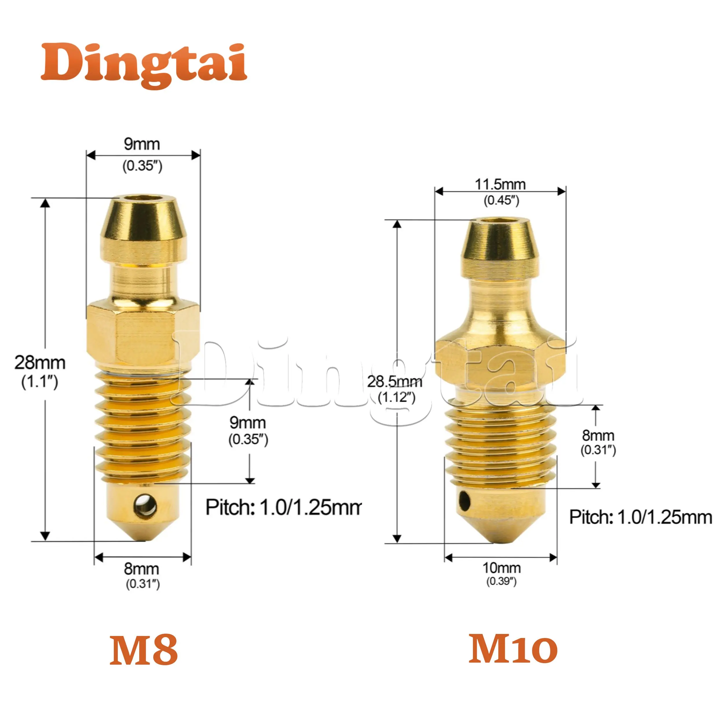 Dingtai Titanium Bolt Bleed Nipple 10PCS M8/M10x1.0/1.25mm Pitch for Motorcycle Calipers Oil Drain Deflation Screws