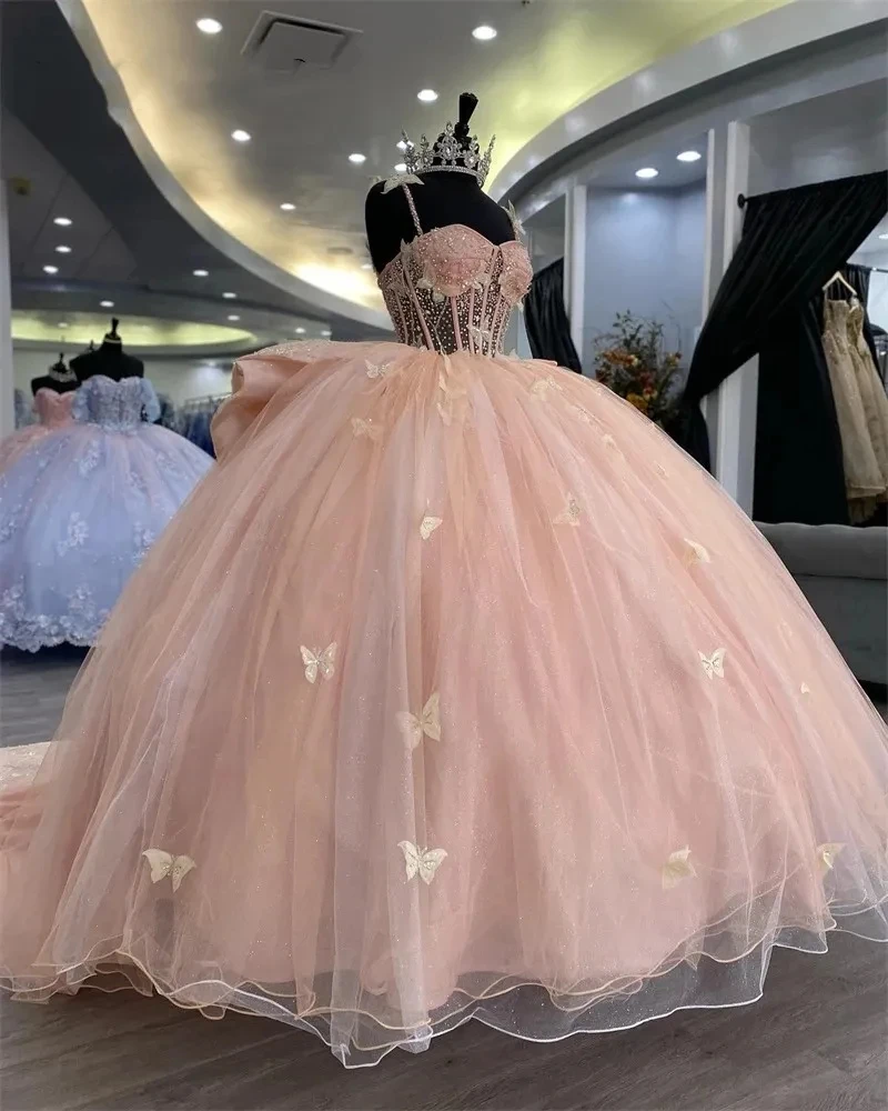 ANGELSBRIDEP-Robe de Quinceanera princesse rose avec nœud papillon 3D, robe Sweet 16, fête d'anniversaire éducative 15 ans, quelle que soit la salle de bain T